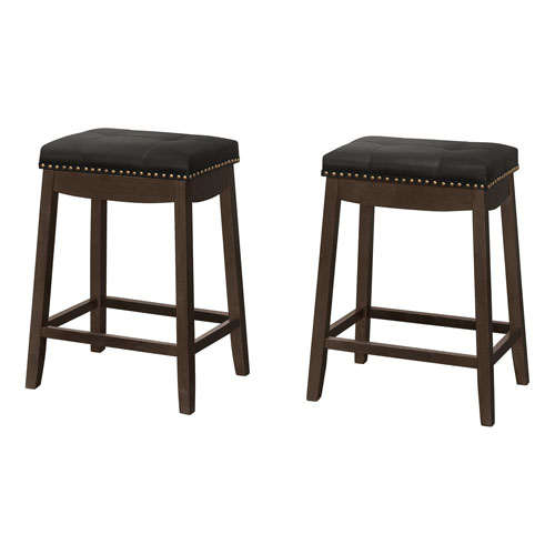 BARSTOOL - 2PCS / 24"H / BLACK LEATHER-LOOK / ESPRESSO"