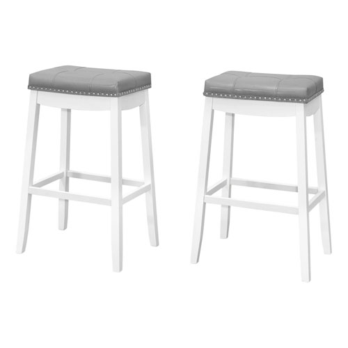 BARSTOOL - 2PCS / 29"H / GREY LEATHER-LOOK / WHITE "