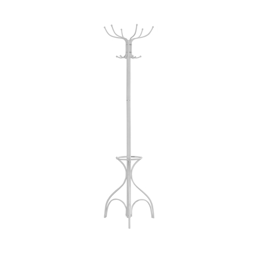 COAT RACK - 70"H / WHITE METAL WITH AN UMBRELLA HOLDER