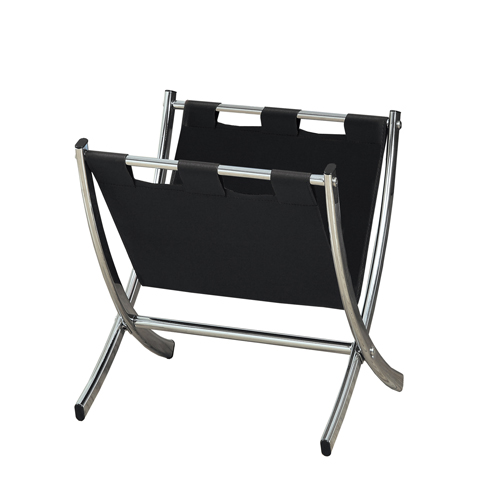 MAGAZINE RACK - BLACK LEATHER-LOOK / CHROME METAL