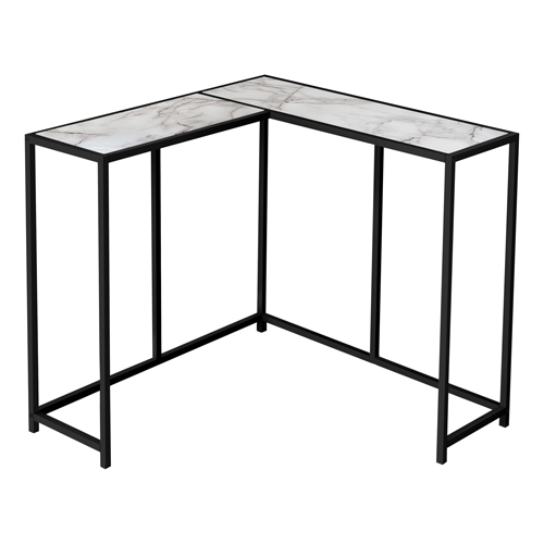 ACCENT TABLE - 36"L / WHITE MARBLE / BLACK CORNER CONSOLE