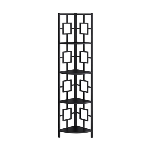 BOOKCASE - 62"H / BLACK / BLACK METAL CORNER ETAGERE