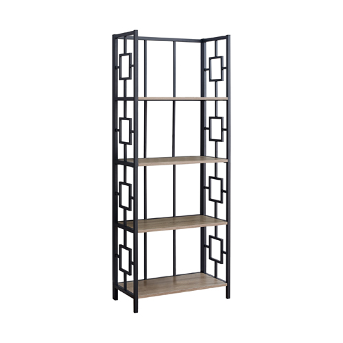 BOOKCASE - 62"H / DARK TAUPE / BLACK METAL ETAGERE