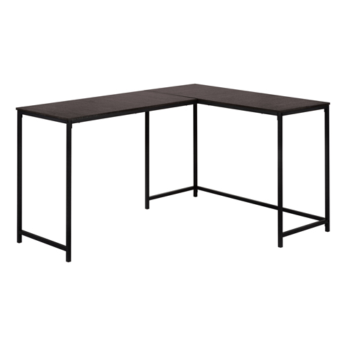 COMPUTER DESK - 58"L / ESPRESSO TOP / BLACK METAL CORNER"