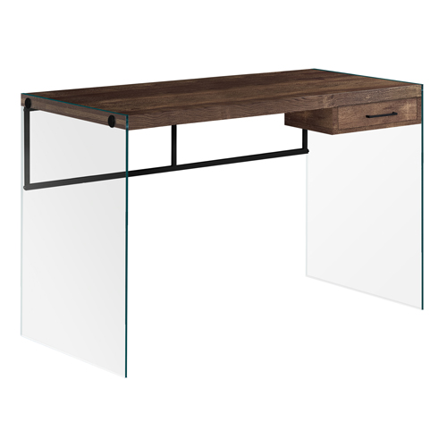 COMPUTER DESK - 48"L / BROWN RECLAIMED WOOD/ GLASS PANELS