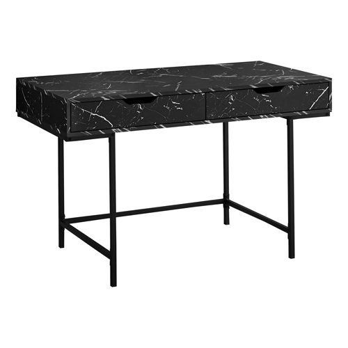 COMPUTER DESK - 48"L / BLACK MARBLE-LOOK / BLACK METAL