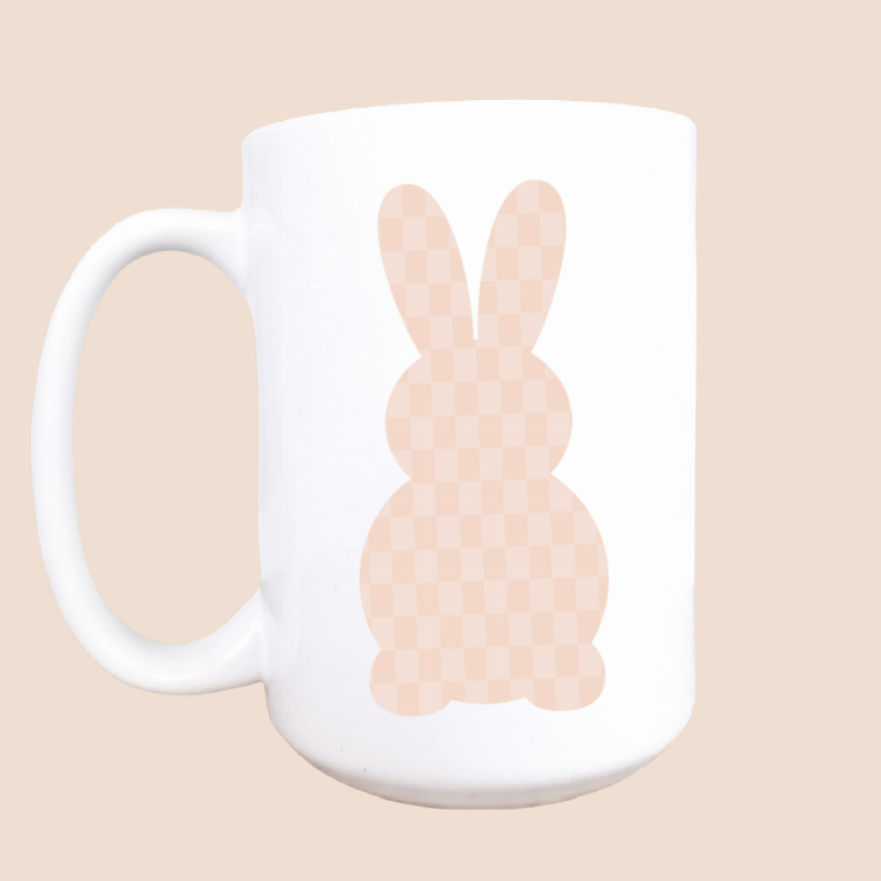 Checker bunny ceramic coffee mu