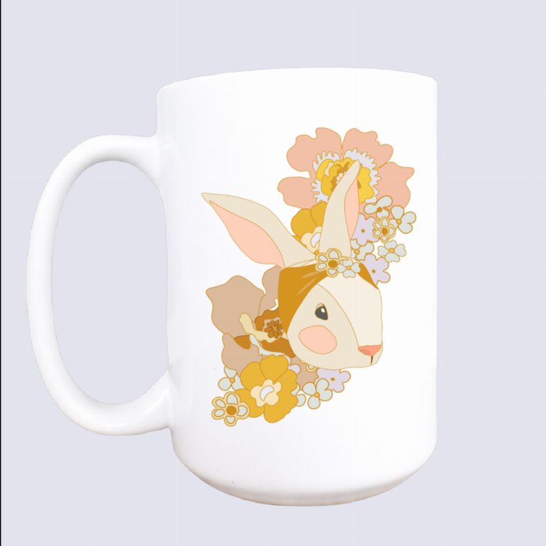 Floral boho bunny ceramic coffee mug