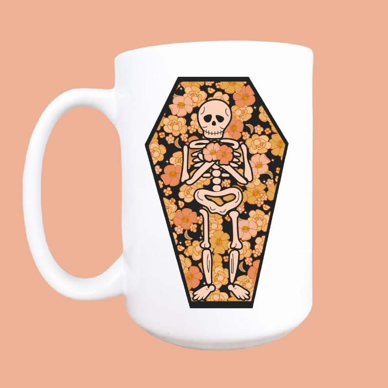 Floral coffin ceramic coffee mug