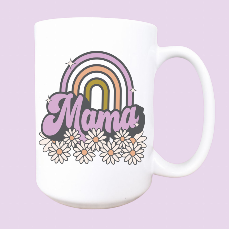 Floral rainbow mama ceramic coffee mug