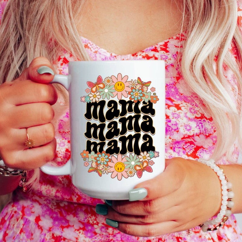 Floral retro mama ceramic coffee mug