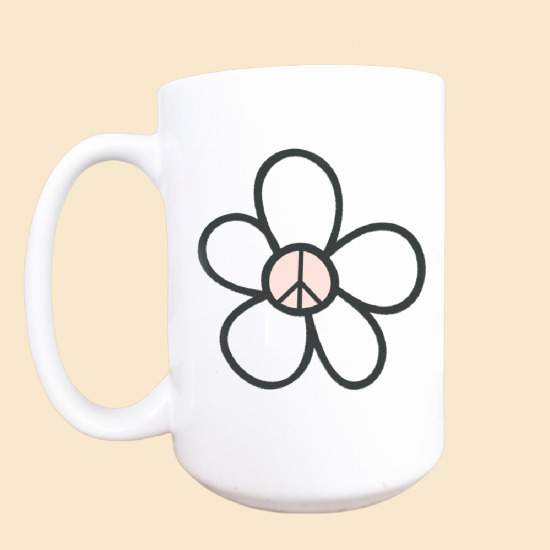 Flower peace sign ceramic coffee mug
