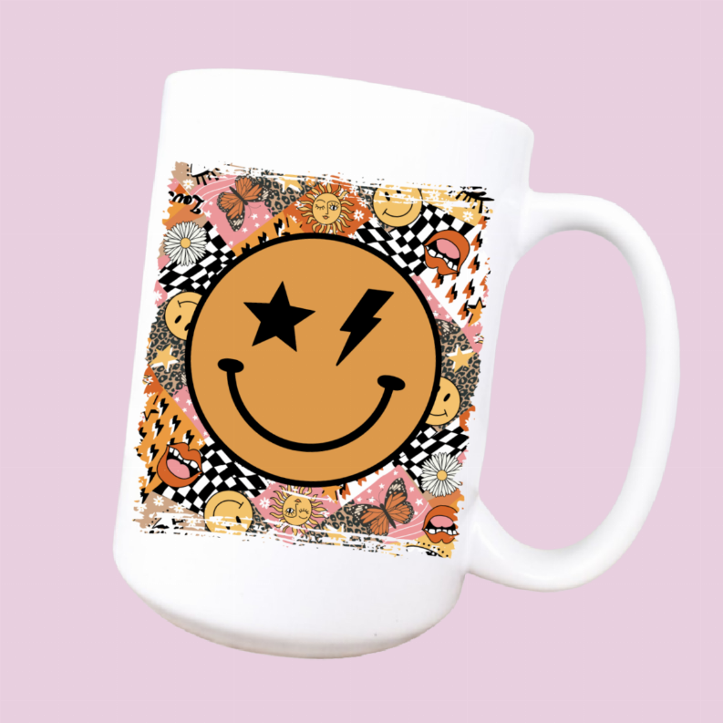 Happy face retro ceramic coffee mug