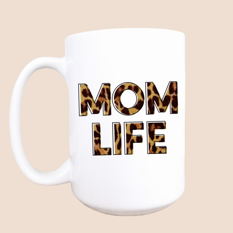 Leopard mom life ceramic coffee mug