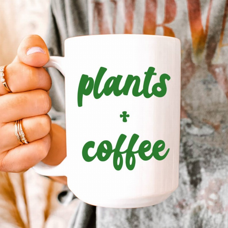 Plants and coffee ceramic coffee mug