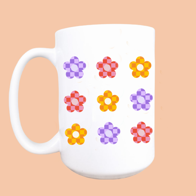 Retro daisy ceramic coffee mug