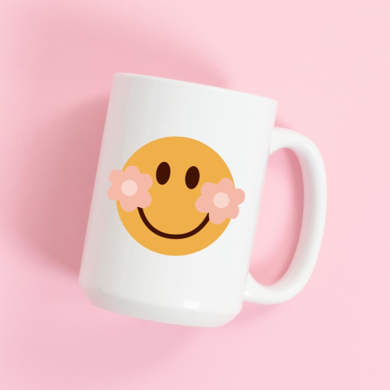 Retro happy face ceramic coffee mug