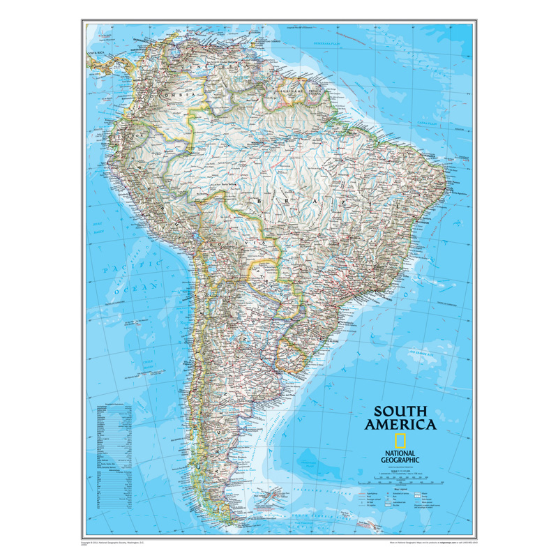 South America Wall Map, 24" Width, 30" Length