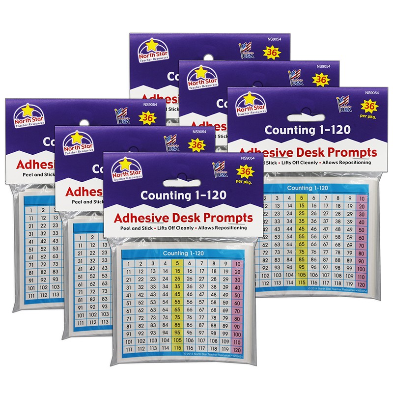 Adhesive Counting 1-120 Desk Prompts, 36 Per Pack, 6 Packs