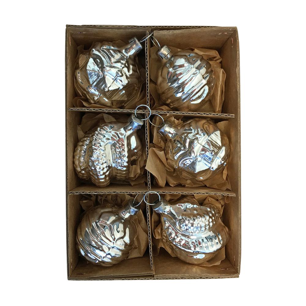 Nostalgie Ornament - Assorted Silver Glass Ornaments - Box of 6 - 2"H x 1.5"W x 1.5"D