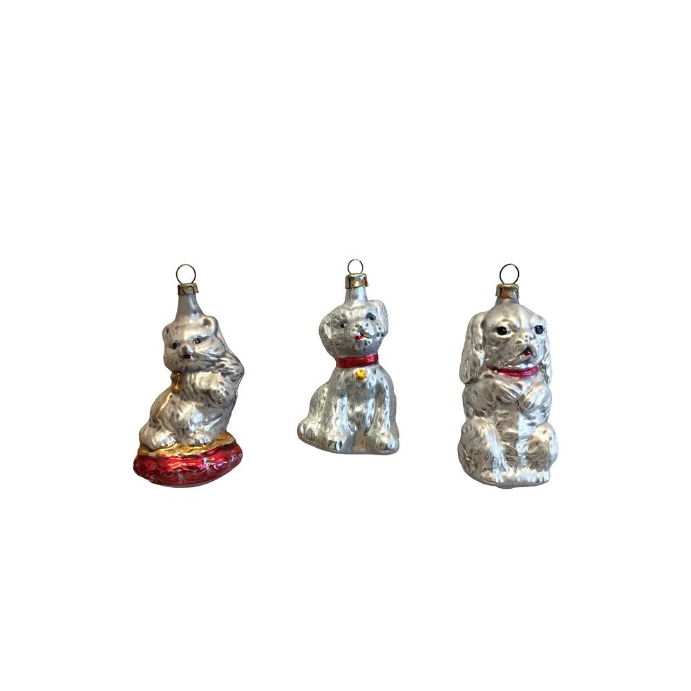 Nostalgie Ornament - Assorted Glass Pets - Set of 3 - 4"H x 2"W x 1.75"D