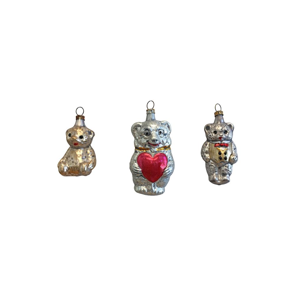 Nostalgie Ornament - Assorted Glass Bears - Set of 3 - 2.75"H x 1.5"W x 1.75"D