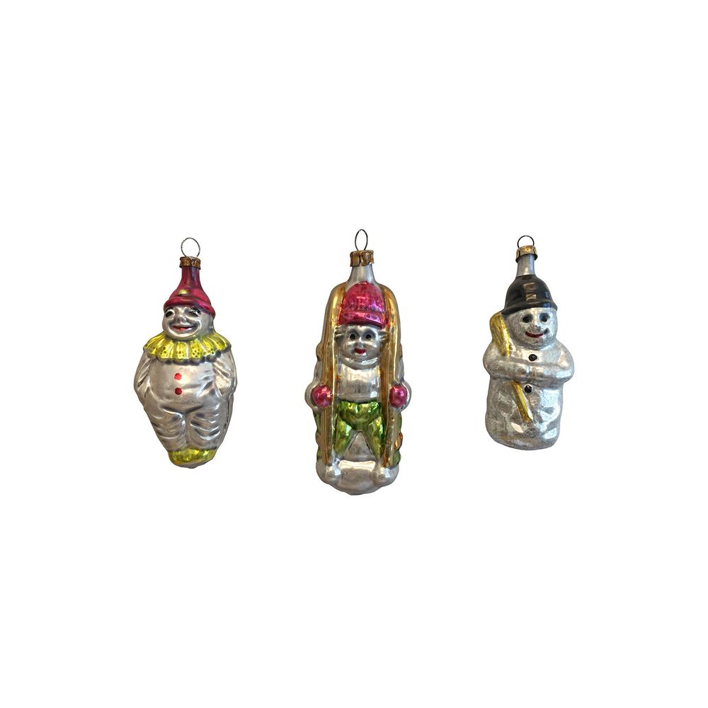 Nostalgie Ornament - Assorted Glass Figures - Set of 3 - 4.5"H x 2"W x 1.25"D
