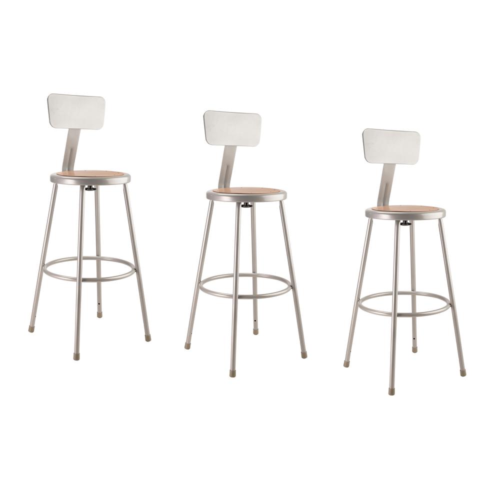 (3 Pack) NPS 30"Heavy Duty Steel Stool With Backrest, Grey