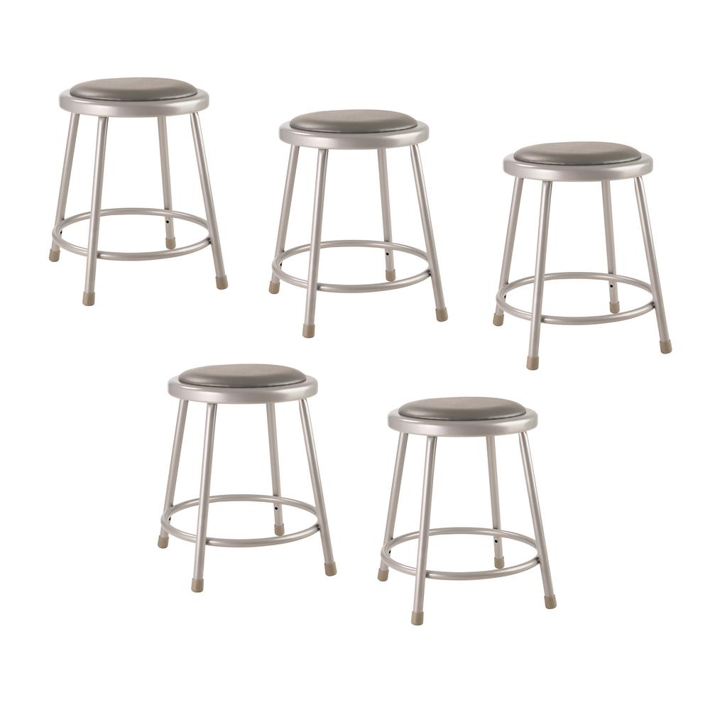 (5 Pack) NPS 18"Heavy Duty Vinyl Padded Steel Stool, Grey