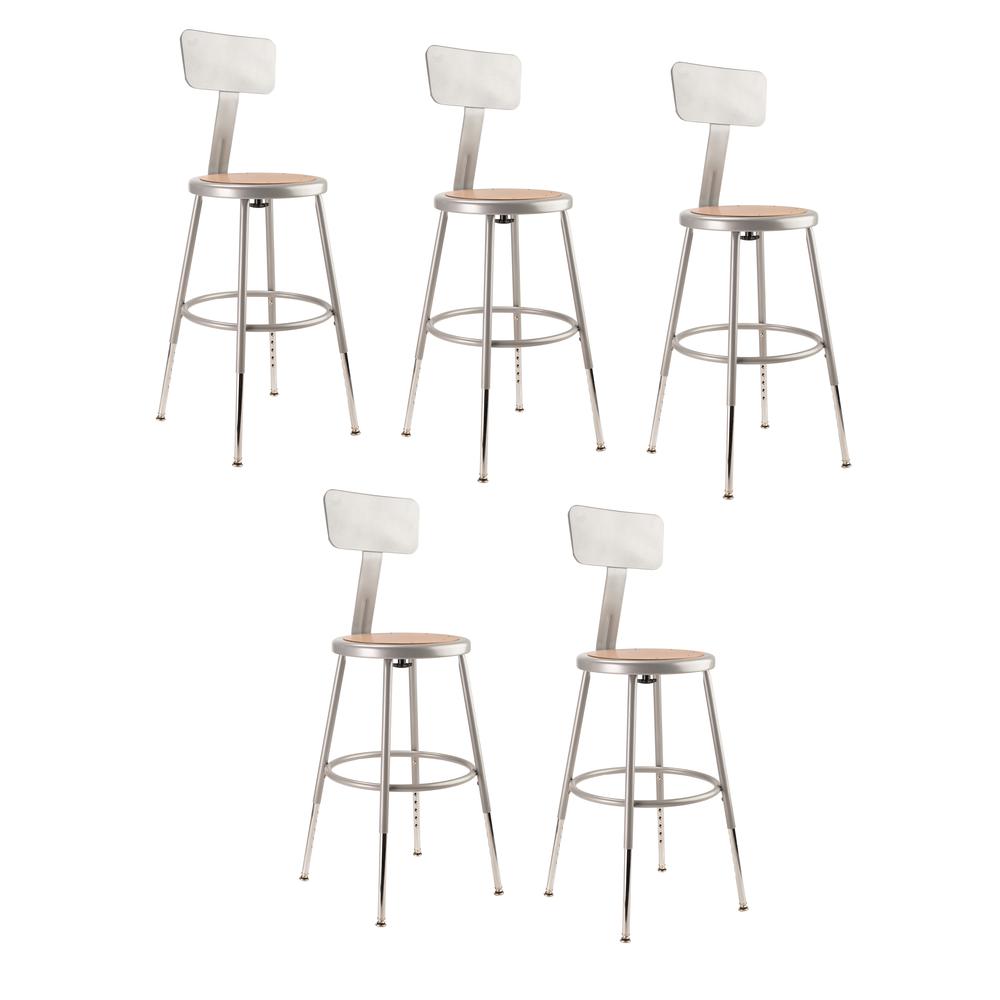 (5 Pack) NPS 19"-27" Height Adjustable Heavy Duty Steel Stool With Backrest, Grey