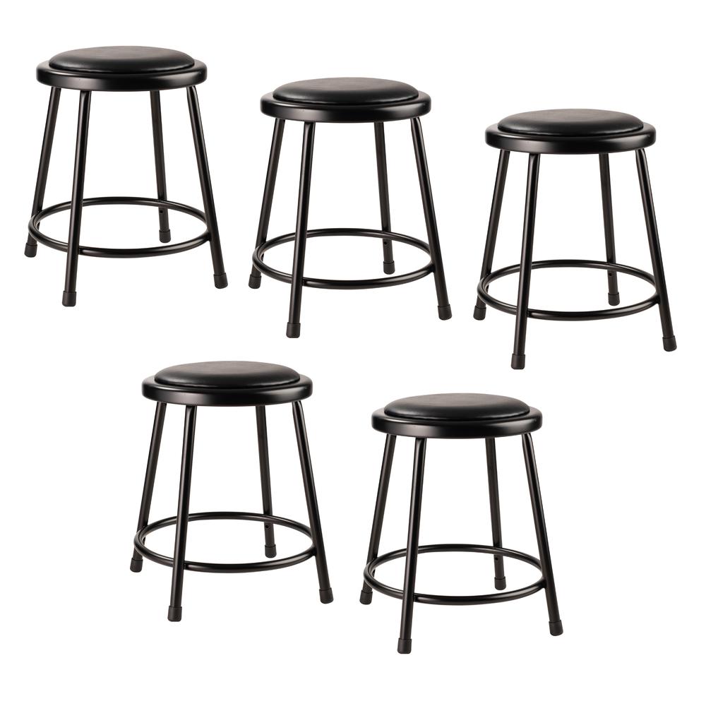 (5 Pack) NPS 18" Heavy Duty Vinyl Padded Steel Stool, Black