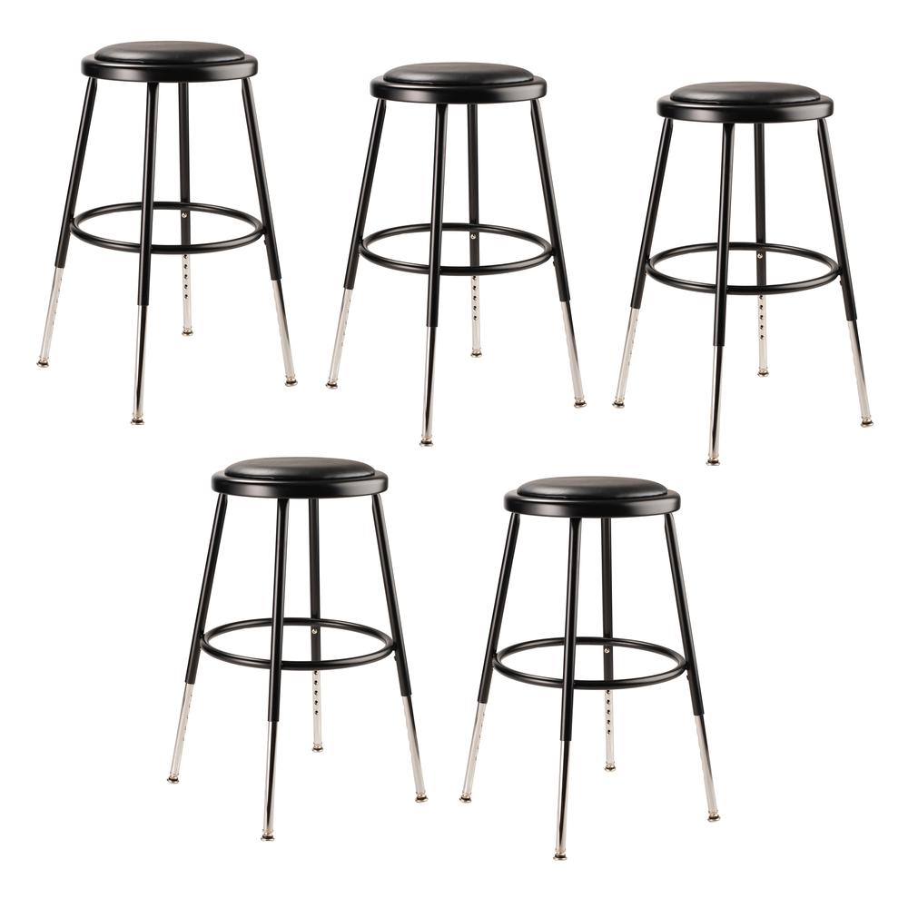 (5 Pack) NPS 19"-27" Height Adjustable Heavy Duty Vinyl Padded Steel Stool, Black