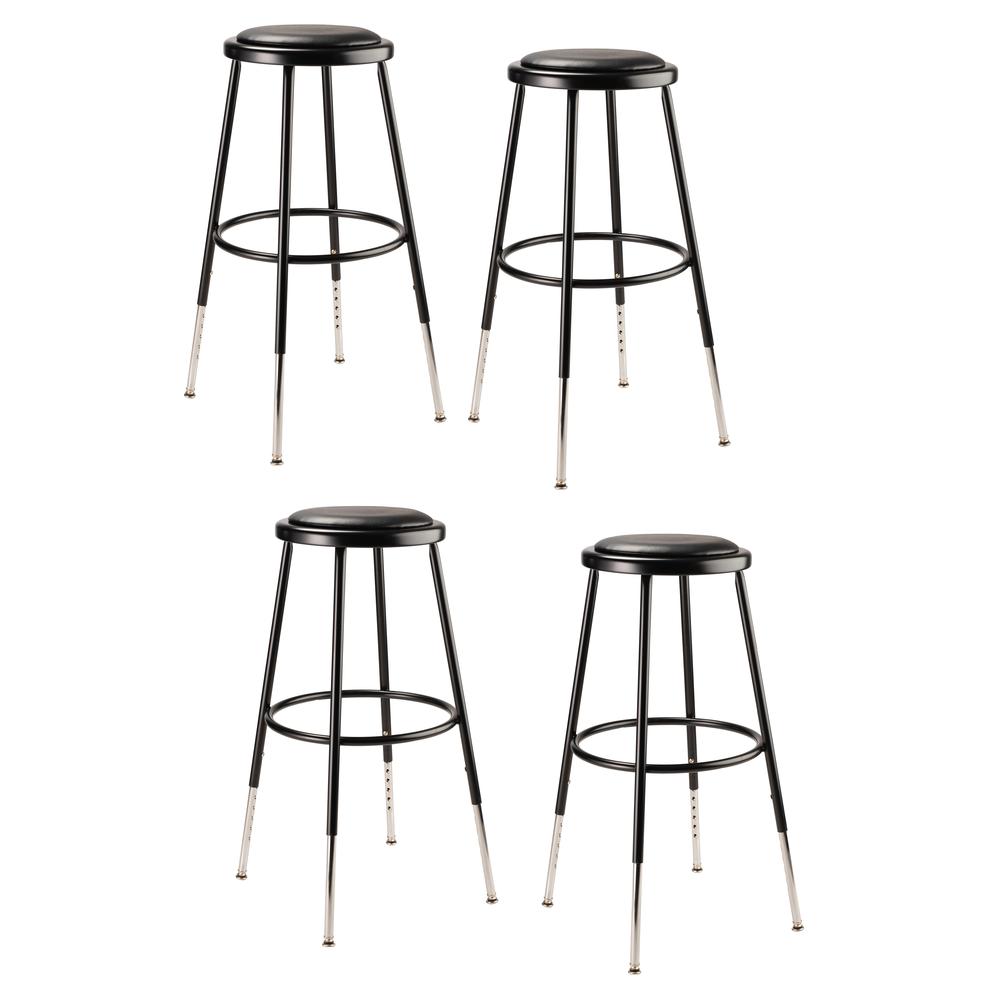 (4 Pack) NPS 25"-33" Height Adjustable Heavy Duty Vinyl Padded Steel Stool, Black