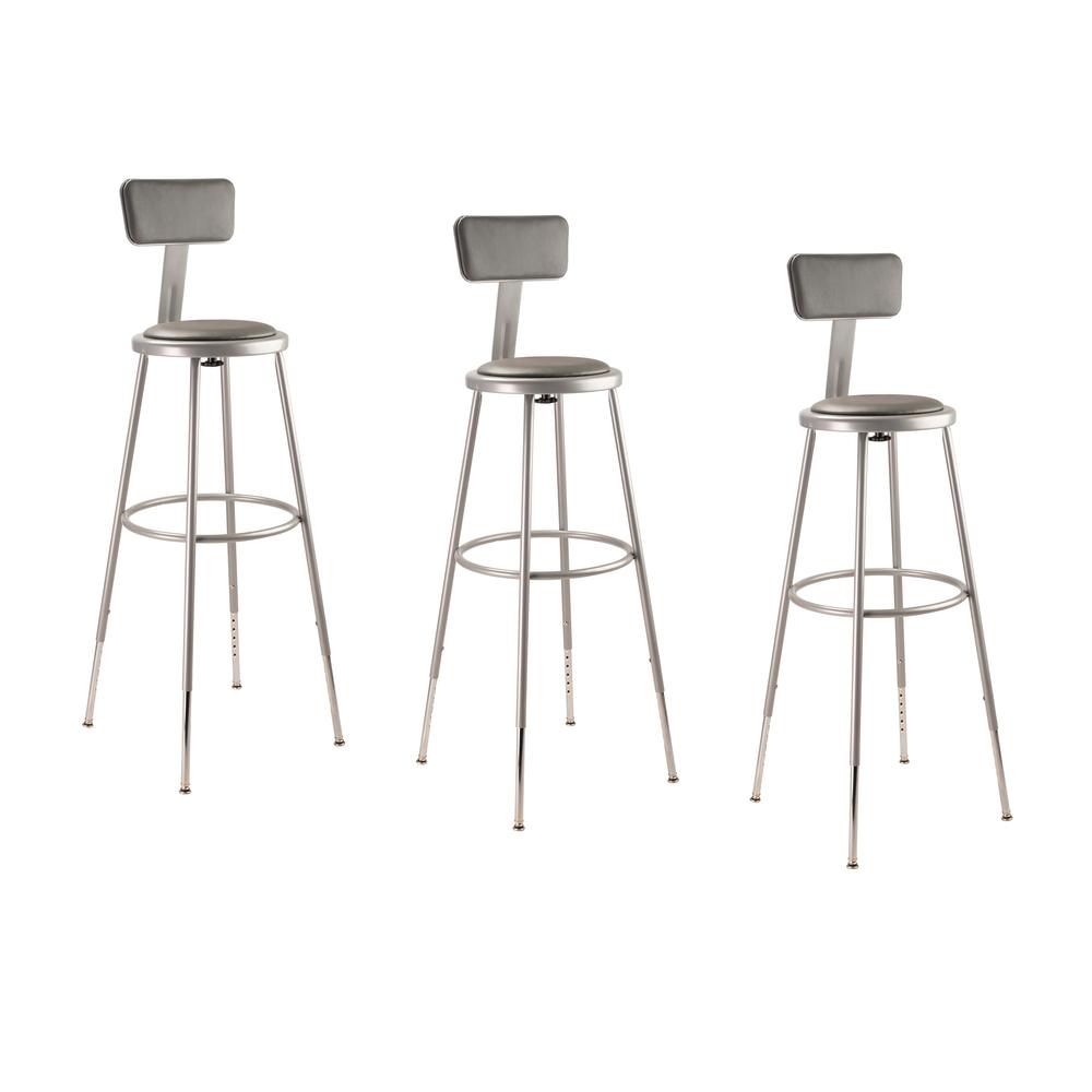 (3 Pack) NPS 32"-39" Height Adjustable Heavy Duty Vinyl Padded Steel Stool With Backrest, Grey