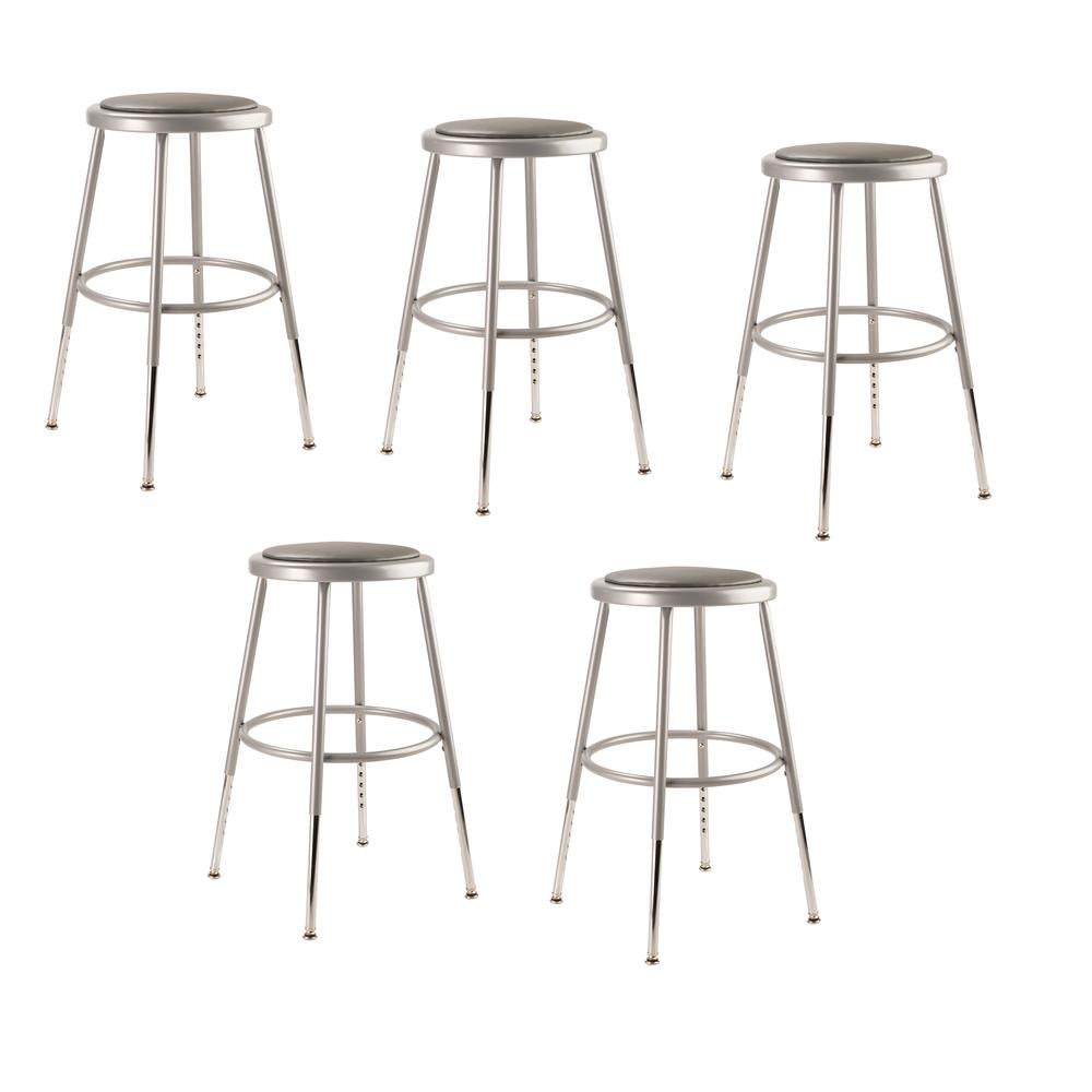 (5 Pack) NPS 19"-27" Height Adjustable Heavy Duty Vinyl Padded Steel Stool, Grey