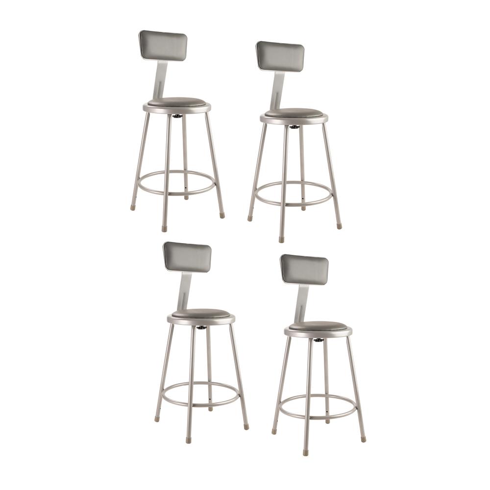 (4 Pack) NPS 24"Heavy Duty Vinyl Padded Steel Stool With Backrest, Grey