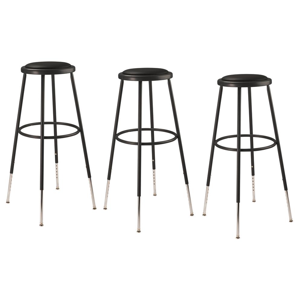 (3 Pack) NPS 32 -39" Height Adjustable Heavy Duty Vinyl Padded Steel Stool, Black