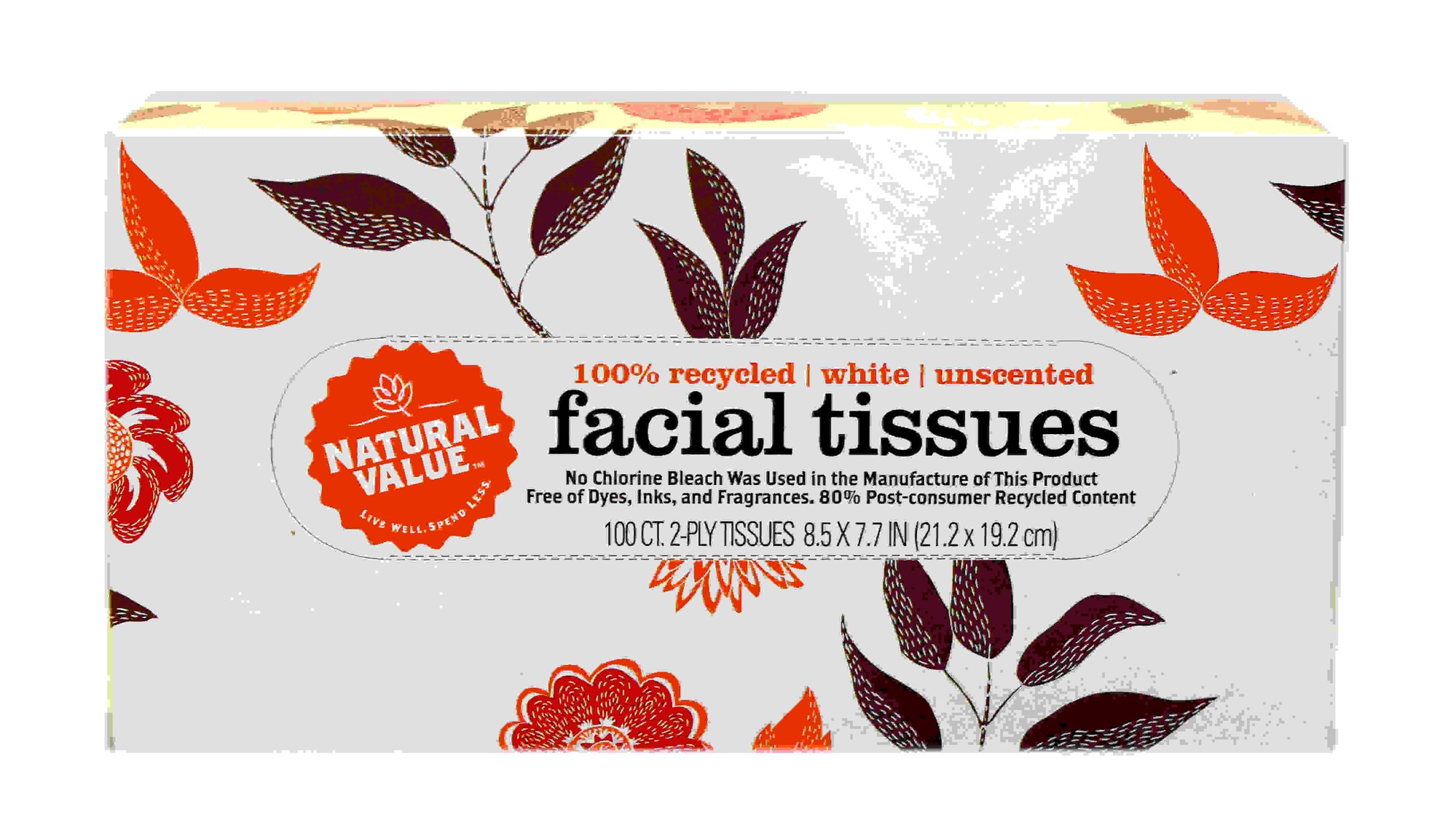 Natural Value Facial Tissues 2-Ply Unscented (30x100 CT)