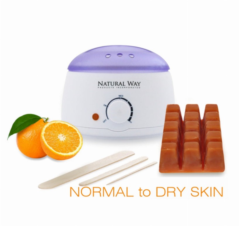 Natural Way Hard Wax: Face & Body Waxing |Hard Wax Warmer Kit - Orange Oil "Exfoliate"