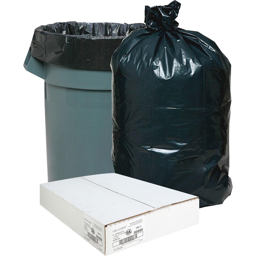Nature Saver Black Low-density Recycled Can Liners - Medium Size - 33 gal Capacity - 33" Width x 39" Length - 1.25 mil (32 Micro