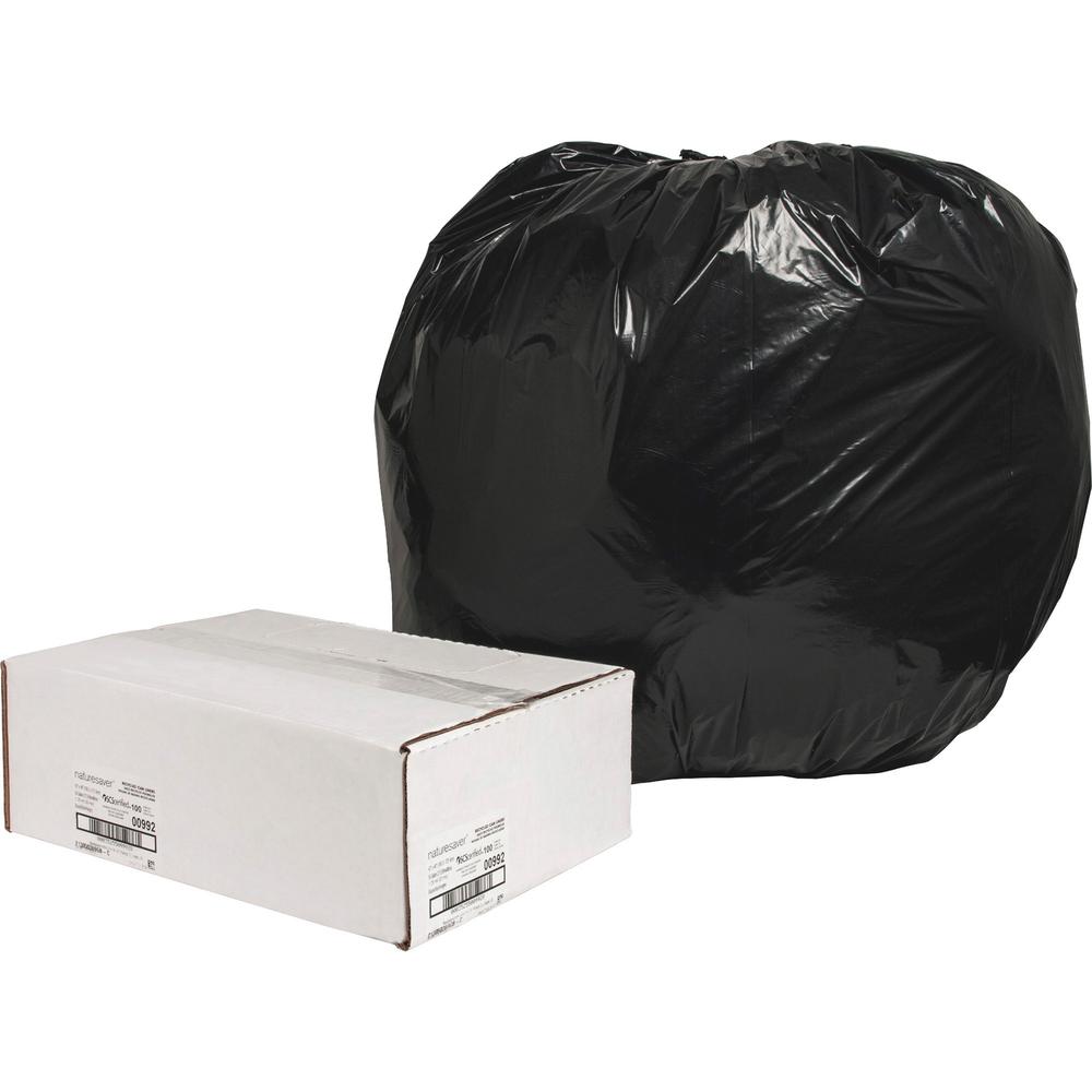 Nature Saver Black Low-density Recycled Can Liners - Extra Large Size - 56 gal Capacity - 43" Width x 48" Length - 1.25 mil (32 