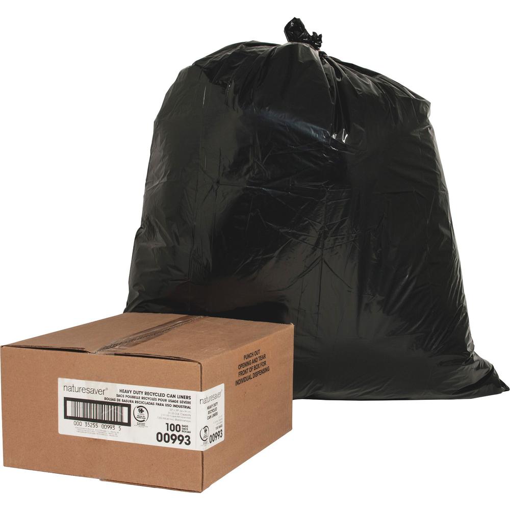 Nature Saver Black Low-density Recycled Can Liners - Medium Size - 33 gal Capacity - 1.65 mil (42 Micron) Thickness - Low Densit