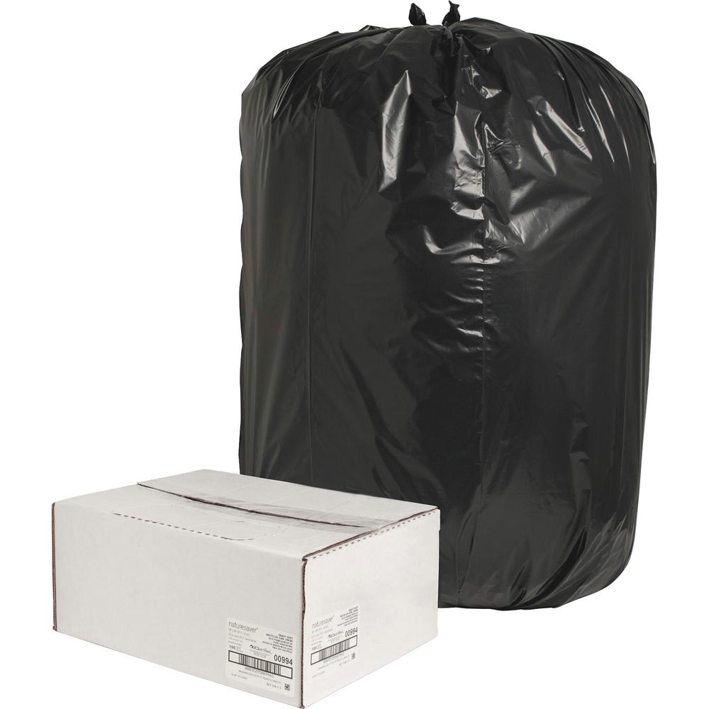 Nature Saver Black Low-density Recycled Can Liners - Extra Large Size - 60 gal Capacity - 38" Width x 58" Length - 1.65 mil (42 