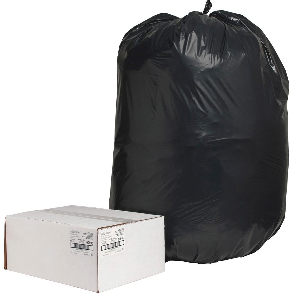 Nature Saver Black Low-density Recycled Can Liners - Extra Large Size - 60 gal Capacity - 38" Width x 58" Length - 2 mil (51 Mic