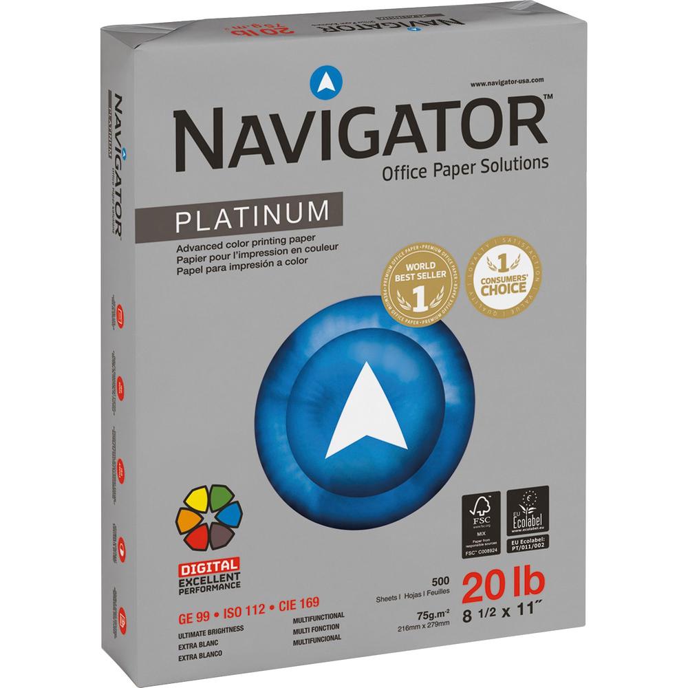 Navigator Platinum Office Multipurpose Paper - 99 Brightness - Letter - 8 1/2" x 11" - 20 lb Basis Weight - Smooth - 5000 / Cart