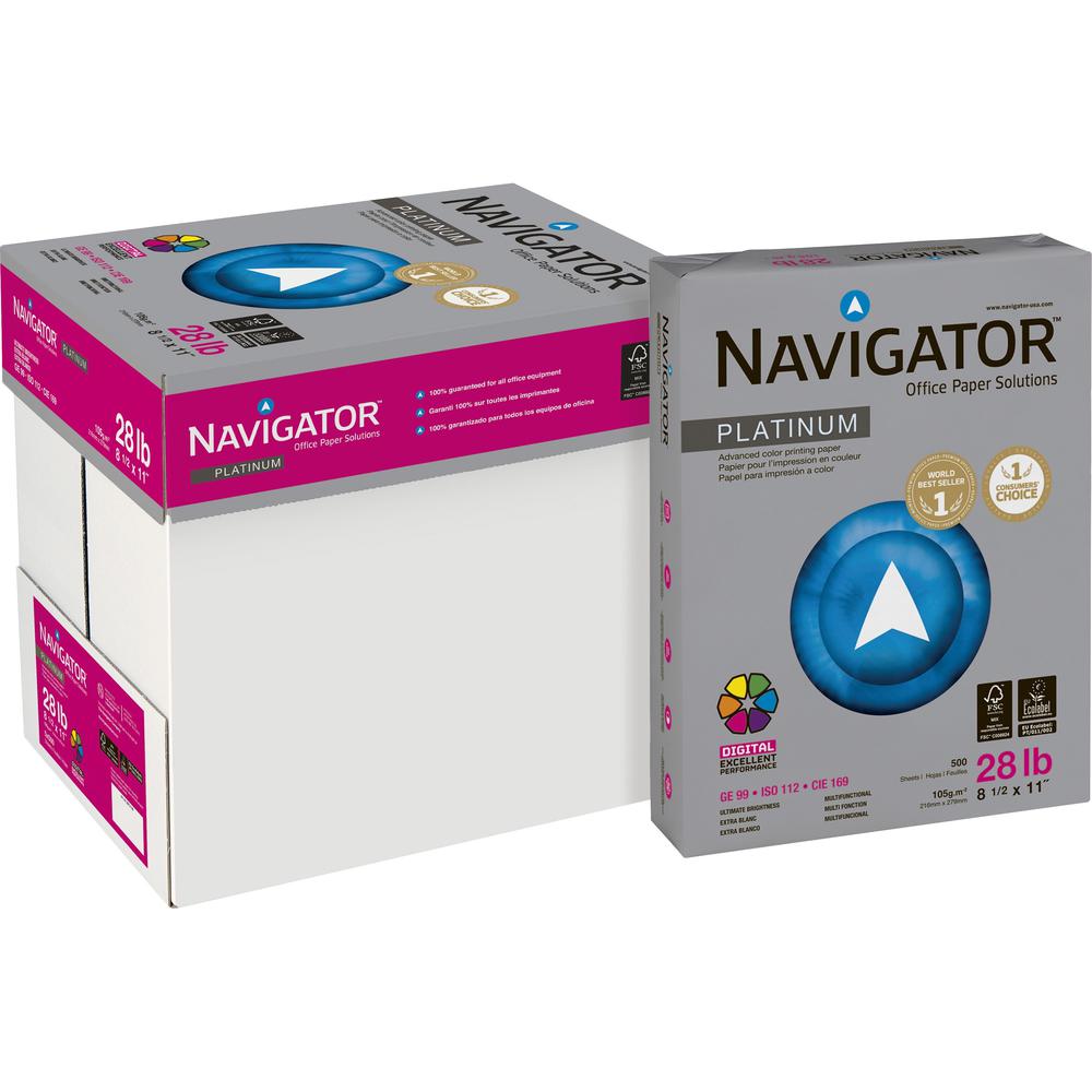 Navigator Platinum Office Multipurpose Paper - 99 Brightness - Letter - 8 1/2" x 11" - 28 lb Basis Weight - Smooth - 2500 / Cart