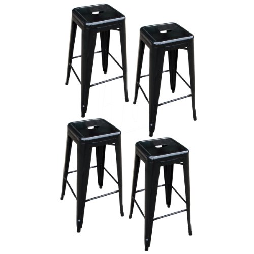 AmeriHome 4 Piece 30 Inch Metal Bar Stool Set - Black