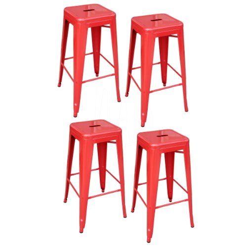 AmeriHome 4 Piece 30 Inch Metal Bar Stool Set - Red