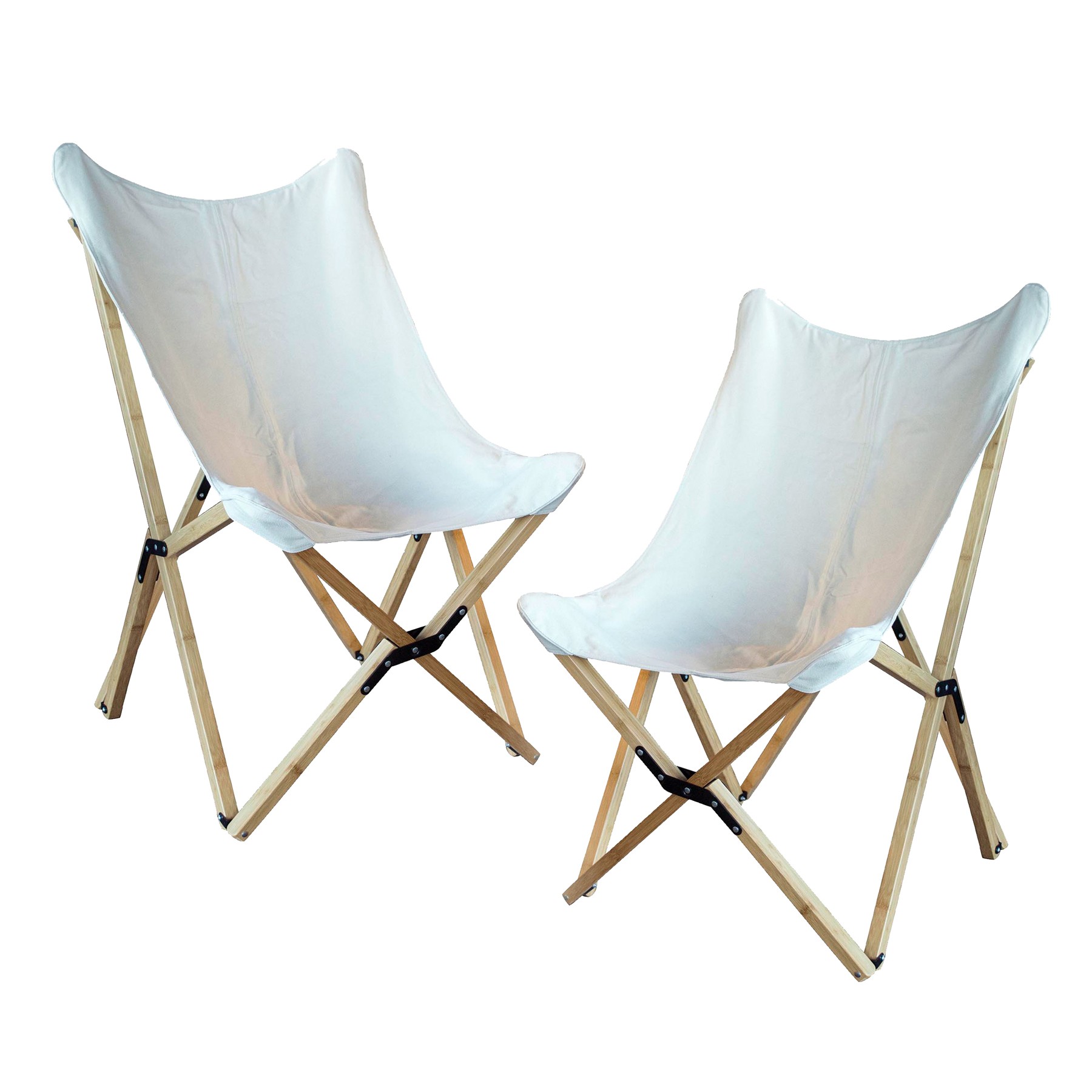 Canvas and Bamboo Butterfly Chair - White - 2 Piece Set