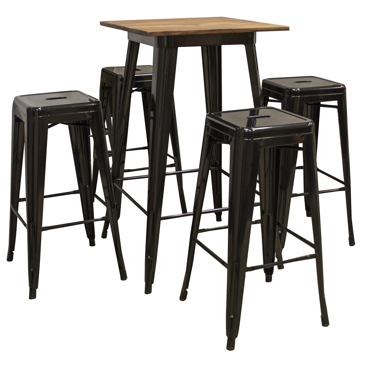 5 Piece Pub Table Set with Rosewood Top Table and Metal Bar Stools, Seats 4